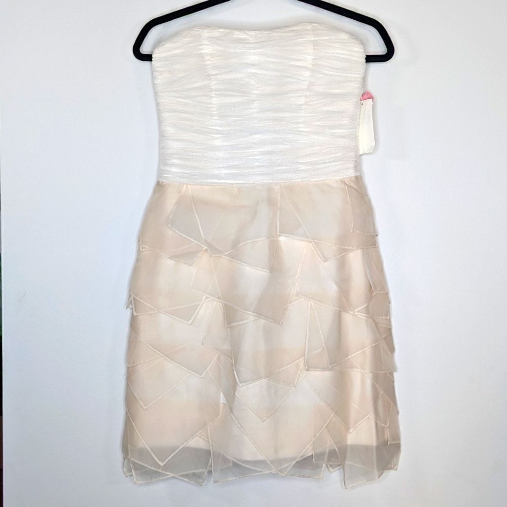 NWT Phoebe Couture Strapless Tiered Rushed Mini Formal Dress White Champagne‎ 2